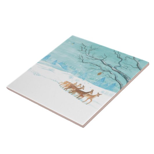 Roe Deer im Winter Fliese (Seite)