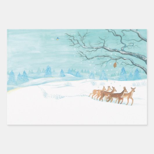 Roe Deer im Winter Geschenkpapier Set (Vorderseite)