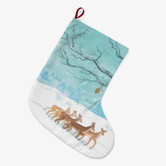 Roe Deer im Winter Großer Weihnachtsstrumpf (Vorderansicht (hängend))