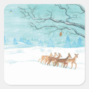 Roe Deer im Winter Quadratischer Aufkleber