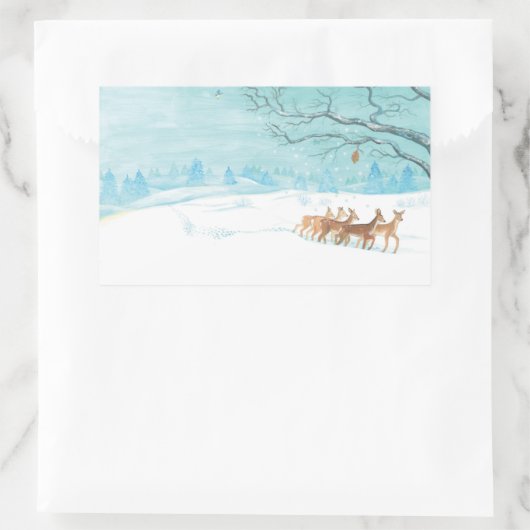 Roe Deer im Winter Rechteckiger Aufkleber (Tasche)