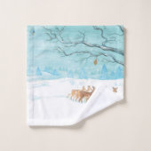Roe Deer im Winterwald mit Schnee Badhandtuch Set (Waschlappen)