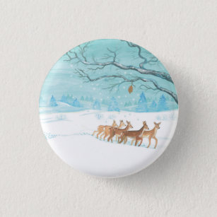 Roe Deer im Winterwald mit Schnee Button