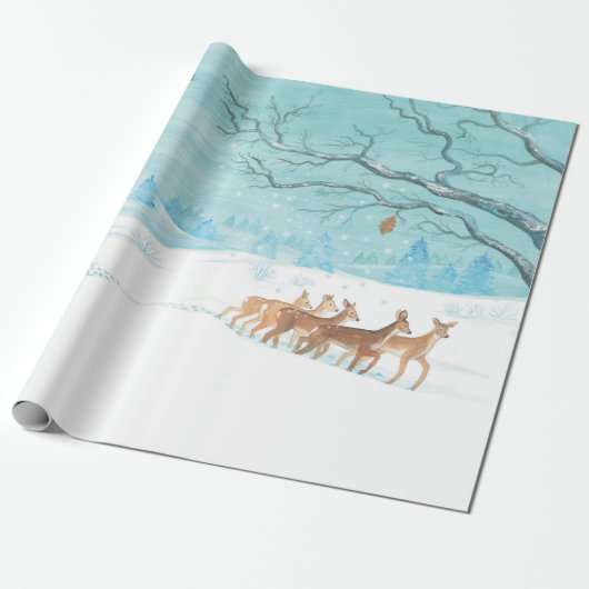 Roe Deer im Winterwald mit Schnee Geschenkpapier (Ungerollt)