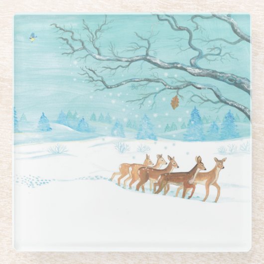 Roe Deer im Winterwald mit Schnee Glasuntersetzer (Vorderseite)