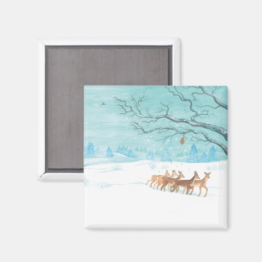 Roe Deer im Winterwald mit Schnee Magnet (Vorderseite/Rückseite)