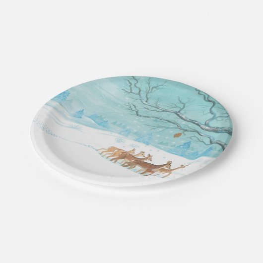 Roe Deer im Winterwald mit Schnee Pappteller (Schrägansicht)