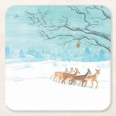 Roe Deer im Winterwald mit Schnee Rechteckiger Pappuntersetzer (Vorderseite)