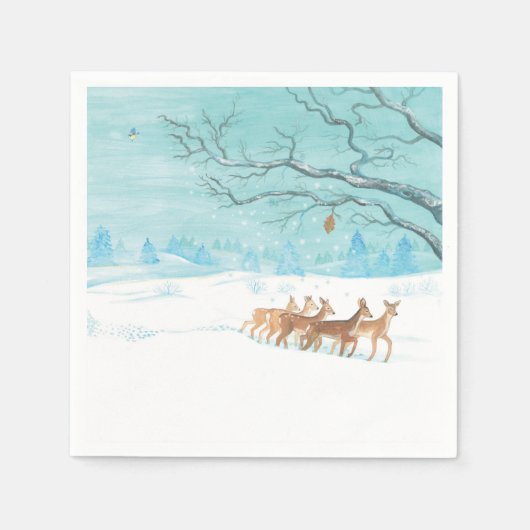 Roe Deer im Winterwald mit Schnee Serviette (Vorderseite)
