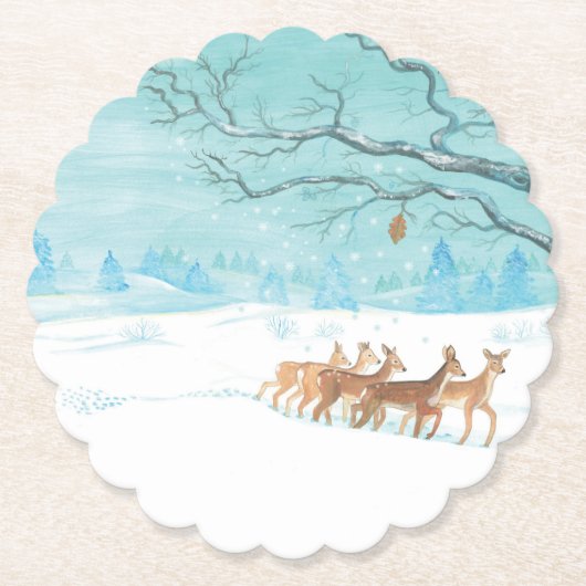 Roe Deer im Winterwald mit Schnee Untersetzer (Vorderseite)