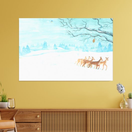 Roe Deer Winterschneelandschaft Leinwanddruck (Insitu (Wohnzimmer))