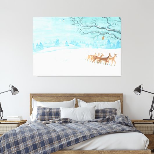 Roe Deer Winterschneelandschaft Leinwanddruck (Insitu (Schlafzimmer))