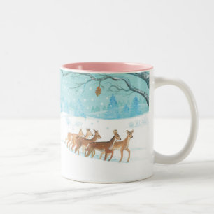 Roe Deer Winterschneewaldlandschaft Zweifarbige Tasse