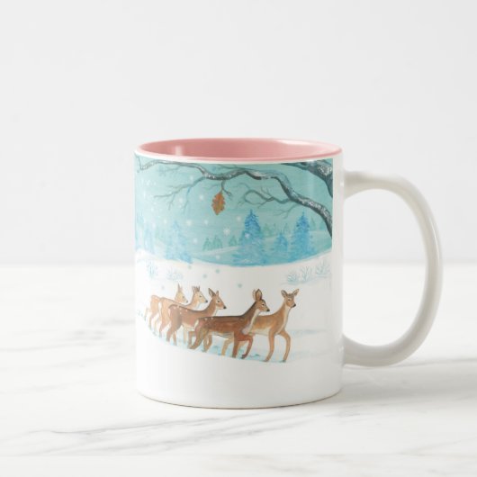 Roe Deer Winterschneewaldlandschaft Zweifarbige Tasse (Rechts)