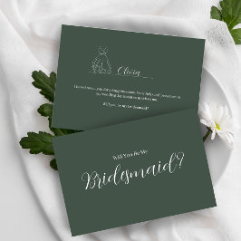 ROE Dusky Green & White Simple Bridesmaid Postkarte