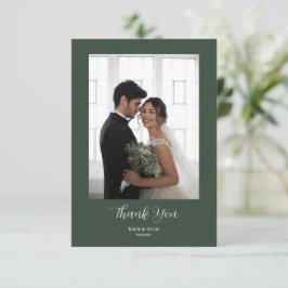 ROE Dusky Green & White Simple Foto Wedding Dankeskarte