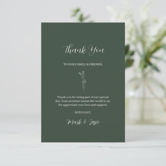 ROE Dusky Green & White Simple Wedding Dankeskarte (Stehend Vorderseite)