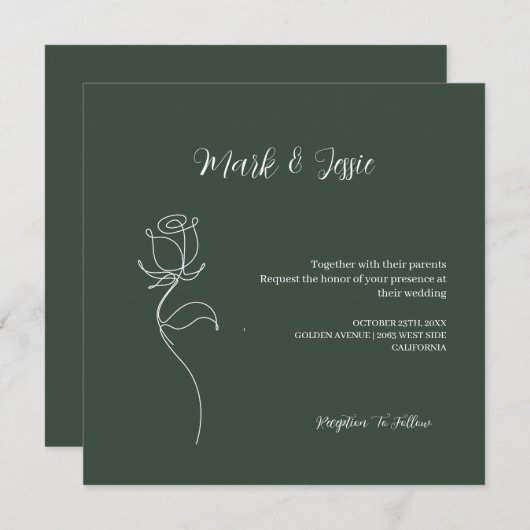 ROE Dusky Green & White Simple Wedding Einladung (Vorne/Hinten)