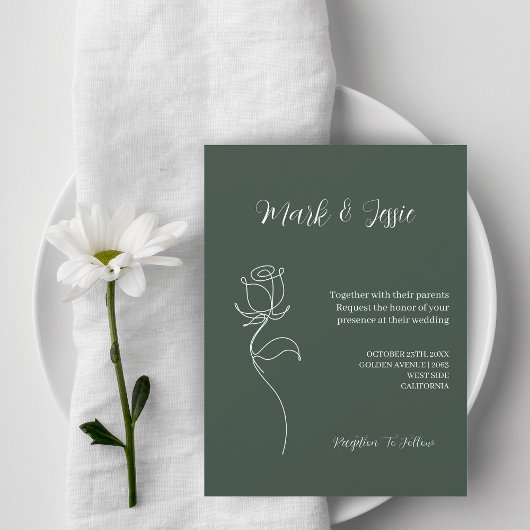 ROE Dusky Green & White Simple Wedding Einladung
