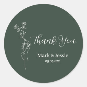 ROE Dusky Green & White Simple Wedding Label Runder Aufkleber