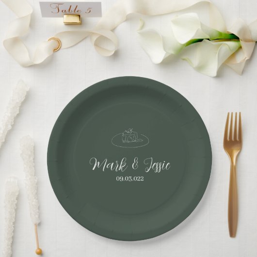 ROE Dusky Green & White Simple Wedding Pappteller (Hochzeit)