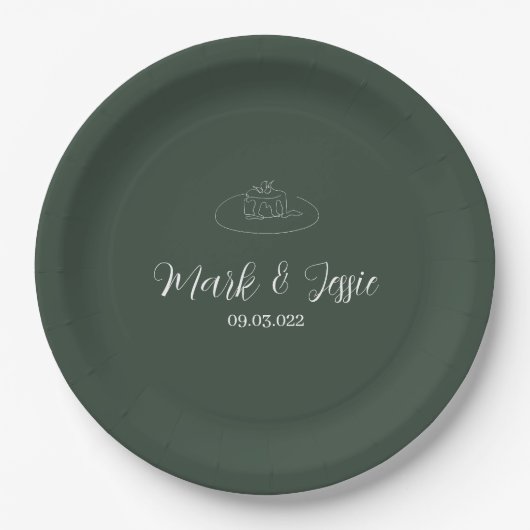 ROE Dusky Green & White Simple Wedding Pappteller (Vorderseite)