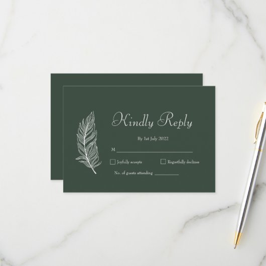 ROE Dusky Green & White Simple Wedding RSVP Karte (Vorderseite/Rückseite Beispiel)