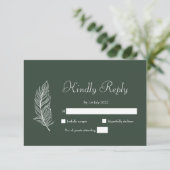 ROE Dusky Green & White Simple Wedding RSVP Karte (Stehend Vorderseite)