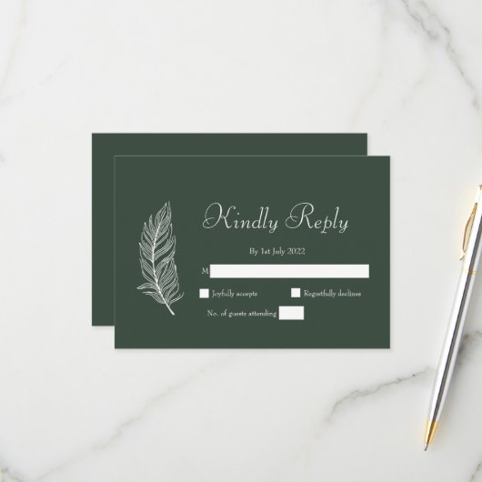 ROE Dusky Green & White Simple Wedding RSVP Karte (Vorderseite/Rückseite Beispiel)