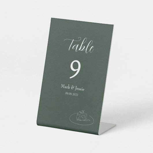 ROE Dusky Green & White Simple Wedding Sockelschild (Vorderseite)