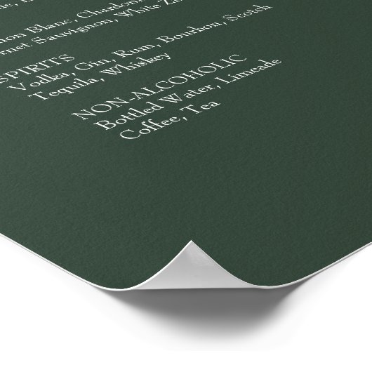 ROE Dusky Green & White Simple Weeding Drinks Unte Poster (Ecke)