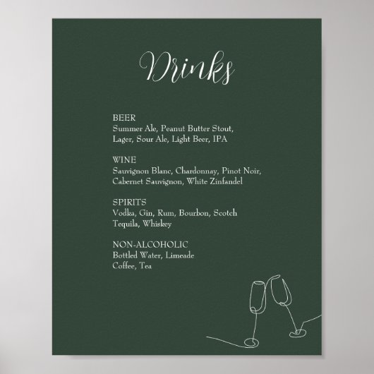 ROE Dusky Green & White Simple Weeding Drinks Unte Poster (Vorne)