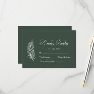 ROE düsteres Grün & Weiß einfache Hochzeit RSVP Karte