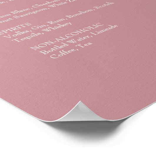 ROE Pink & White Einfache Weeding Drinks Zeichen Poster (Ecke)