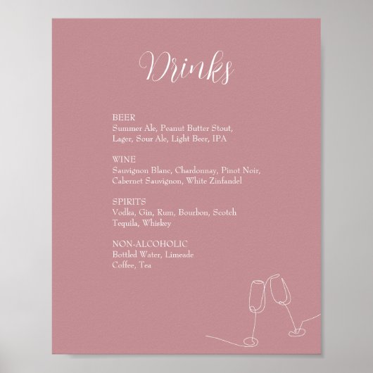 ROE Pink & White Einfache Weeding Drinks Zeichen Poster (Vorne)