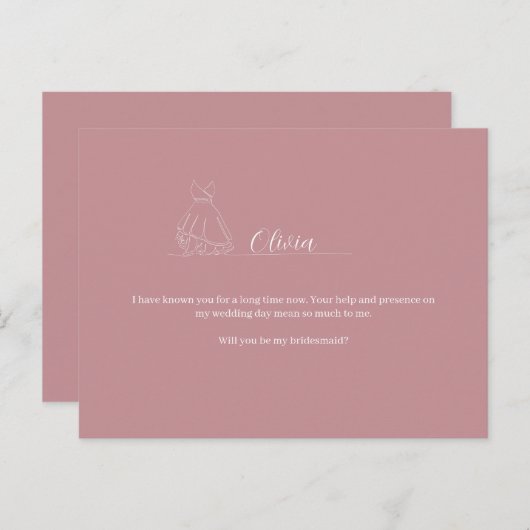 ROE Pink & White Simple Bridesmaid Postkarte (Vorne/Hinten)