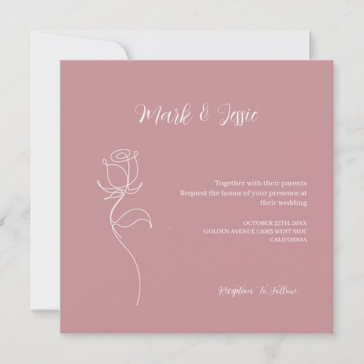 ROE Pink & White Simple Wedding Einladung (Vorderseite)