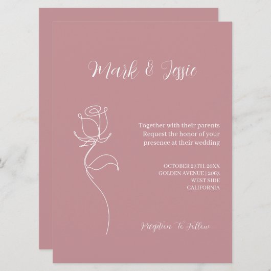 ROE Pink & White Simple Wedding Einladung (Vorne/Hinten)