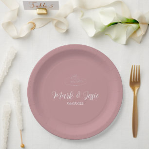 ROE Pink & White Simple Wedding Pappteller