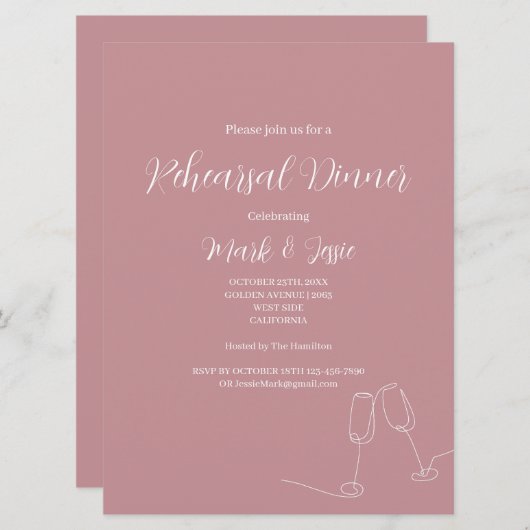 ROE Pink & White Simple Wedding Probe Dinner Einladung (Vorne/Hinten)