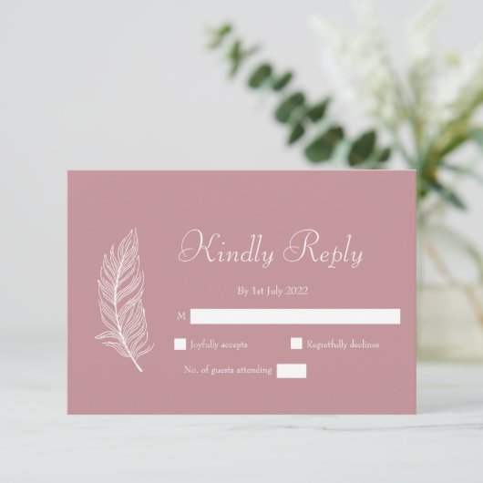ROE Pink & White Simple Wedding RSVP Karte (Stehend Vorderseite)