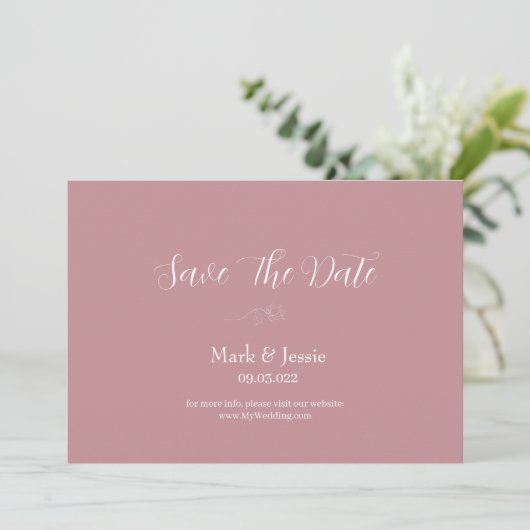 ROE Pink & White Simple Wedding Save The Date (Stehend Vorderseite)