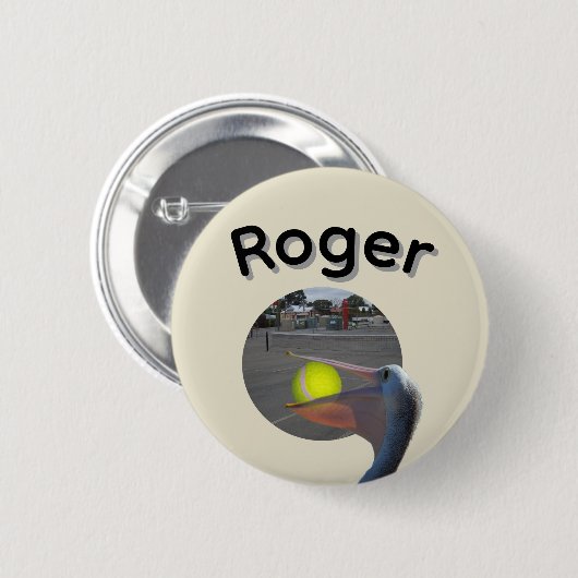 Roger Name Mit Ball Fangendem Pelikan, Button (Vorne & Hinten)