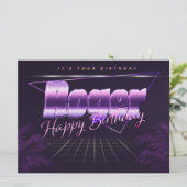 Roger Name Vorname lila retro Karte Geburtstag (Stehend Vorderseite)