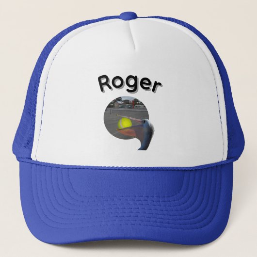 Roger Name With Ball Catching Pelican, Truckerkappe (Vorderseite)