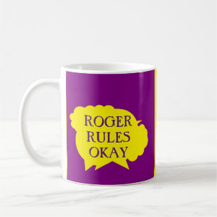 Roger regiert okay Motiv auf lila gelben Splash Kaffeetasse