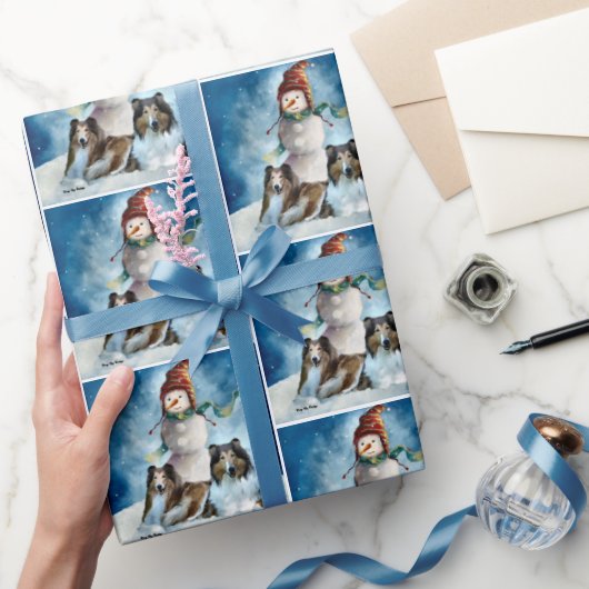 Rogh Collie über Snowman Christmas Geschenkpapier (Schenken)