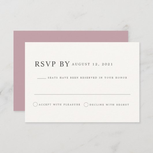 ROGUE Dusty Blush Pink Mauve Wedding RSVP Card Einladung (Vorne/Hinten)
