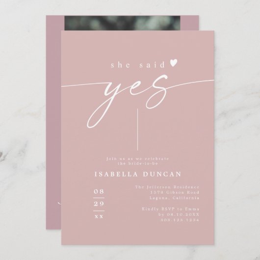 ROGUE Dusty Rose Blush Sie sagte Yes Brautparty Einladung (Vorne/Hinten)