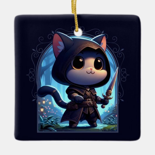 Rogue Feline Fantasy Adventure Keramikornament (Vorderseite)